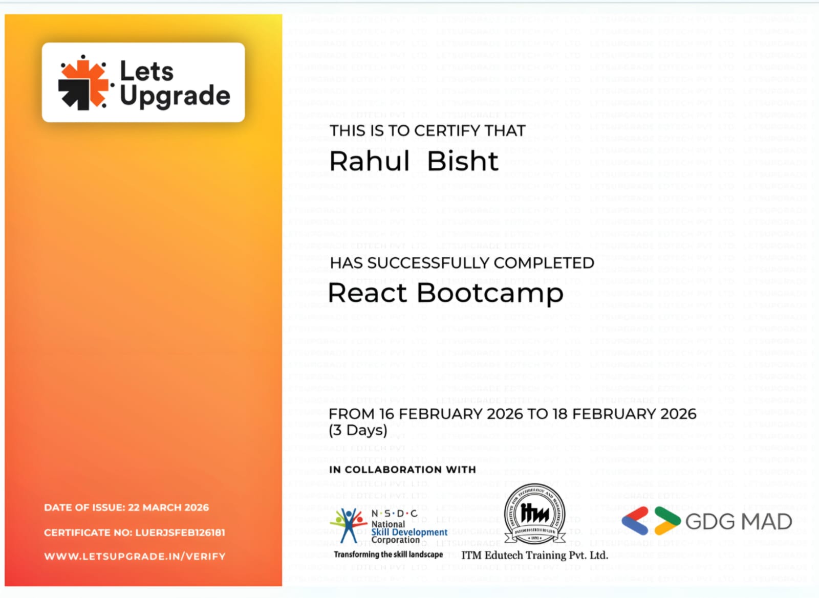 React certificate